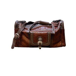 American West Overnight Tote Brown Retro Romance Rodeo Bag Tooled Leather